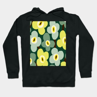 Retro Scandinavian Floral Pattern in Green and yellow Hoodie